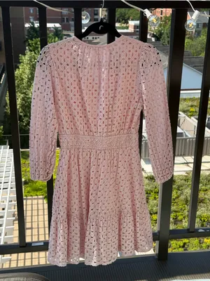 PRETTYGARDEN Eyelet Long-Sleeve Tiered Midi Dress in Light Pink thumbnail 2