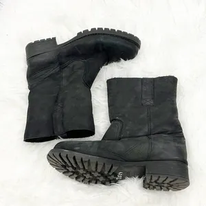 Aldo Size 9 Black Lambs Fur Lined Heeled Biker Moto Boots thumbnail 1