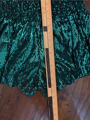 QUEEN OF SPARKLES Teal Mosaic Smocked Mini Shorts thumbnail 4