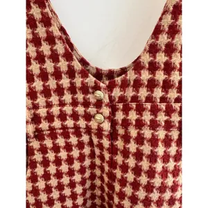 Storia Red Houndstooth Tweed Wide Leg Jumpsuit Overalls Small NWT thumbnail 3