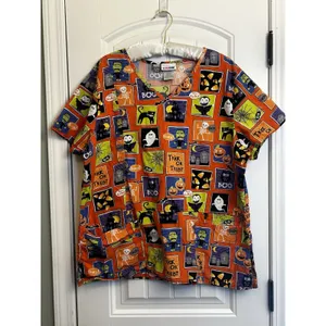 ScrubStar Halloween Scrub Top XL Ghost Pumpkin Black Cat Nurse Cotton Fun thumbnail 10