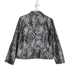 Chico's Womens S 100% Silk Animal Print Open Front Blazer thumbnail 2