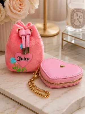 Juicy Couture Cherry Micro Bag Heart Coin Purse Charm Set Pink NWT thumbnail 4
