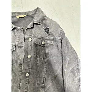 Highway Jeans Distressed Denim Jacket Washed Black Gray Trucker Mens Small thumbnail 6