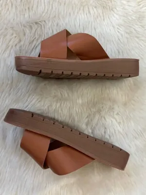 TOP Moda Tan Cross-Strap Slide Sandals thumbnail 3