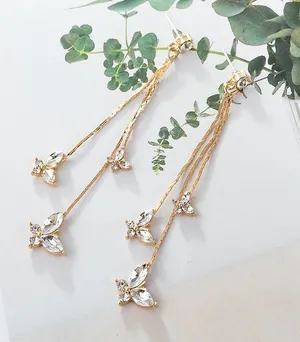 Gold Butterfly Crystal Long Tassel Dangle Drop Earrings for Women thumbnail 3