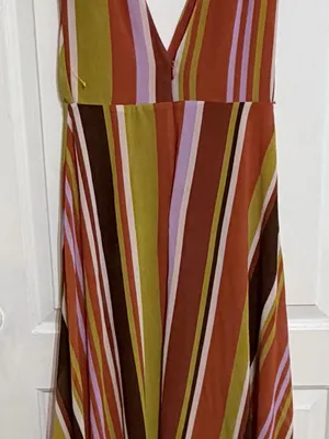 Forever 21 large Striped V-Neck Maxi Dress in Orange, Yellow and Brown thumbnail 6
