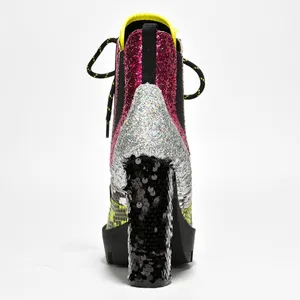 NWT Cape Robbin Nell Glitter Sequin Lace-Up Block Heel Booties – Size 7‎ thumbnail 6