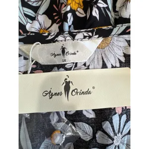Agnes Orinda Womens 1X Floral Smocked Waist Midi Dress Black Daisy Boho 6351 thumbnail 4