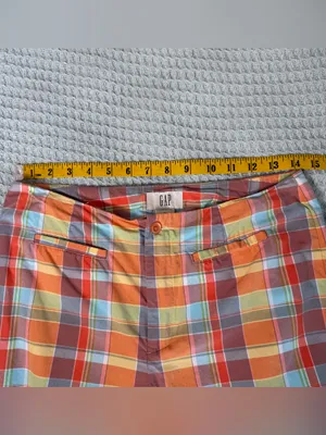Vintage Y2K Gap Plaid Pants Womens 8 Pastel Orange Yellow Blue Retro 100% Cotton thumbnail 5