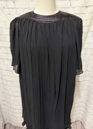 Vintage Black Pleated Dress Short Sleeves and Contrasting Layered Satin 11/12 thumbnail 1