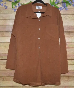NWT Bucket List Brown Corduroy Shorts Romper Ladies Size L Button Front Casual thumbnail 1