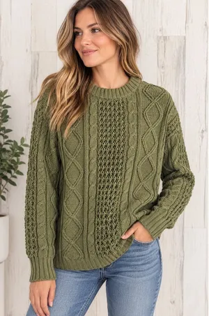 Vintage 90s Littlewood Green Cable Knit Sweater Women’s M Olive Fisherman thumbnail 1