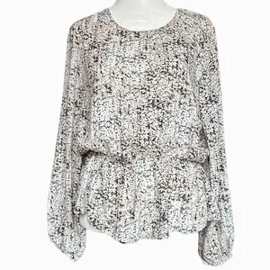 Cloth‎ & Stone X Anthropologie Pebble Print Draped Back Peplum Top Blouse Sz M thumbnail 2