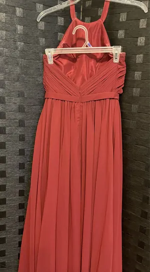 Kleinfeld sangria red Dress Halter Pleated Long Formal Read Preowned Size 6 thumbnail 3