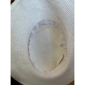 Nine West White Woven Straw Wide Brim Sun Hat with Brown Faux Leather Band Studs thumbnail 6