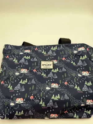 Waterproof Tote Bag Zip Top Multi Pocket Travel Work School Floral Navy thumbnail 7