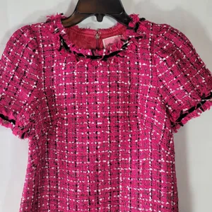 Kate Spade Size 2 NWOT Festive Tweed Mini Shift Dress Magenta Pink Fringe K9841 thumbnail 12