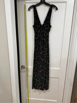 Ambrielle Black Maxi Dress with Pink, Yellow & Teal Dot Circles thumbnail 4