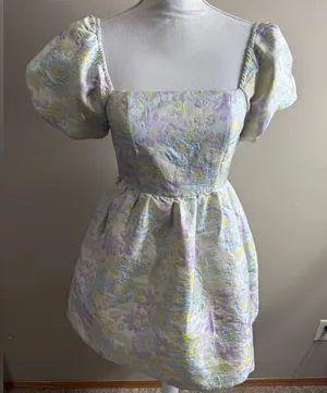 TCEC Pastel Floral Puff Sleeve mini dress jacquard size small thumbnail 1