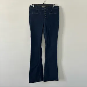 Free People Kaye Button Fly Mid Rise Flare Dark Wash Denim Jeans 28 thumbnail 2