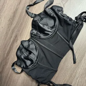 Windsor Black Mesh Satin Corset Crop Womens Top Adjustable medium thumbnail 7
