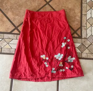 Roxy Red A-Line Skirt with White Floral Embroidery thumbnail 1