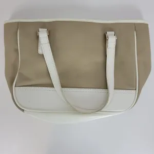 Fossil Womens Purse Bag Tan White Canvas Leather Double Strap Magnet Closure thumbnail 9