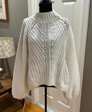 Free People White Chunky Knit Sweater XL thumbnail 1