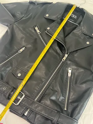 Zara Faux Leather Moto Jacket Biker Grunge Streetwear Belted Black Size L thumbnail 10