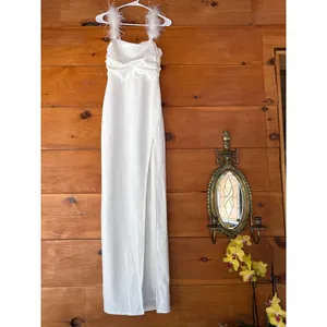 Lulus Dramatic Promise White Feather Strap Ruched Column Maxi Dress Classy XS thumbnail 3