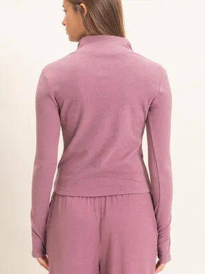 Dusty Mauve Plum Zip Up Top Wide Leg Pants Set Small thumbnail 5