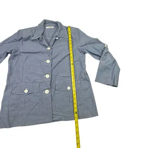 Lew Magram Collection Blue Button Front Safari Jacket with Roll-Tab Sleeves thumbnail 3
