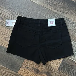 Vanilla Star Black Boho Denim Shorts with Granny Square Crochet Design Size 29/9 thumbnail 2