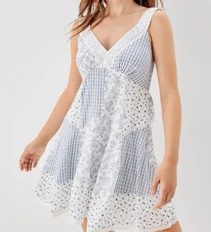 American Eagle coquette cottagecore patchwork Lace Inset Mini Dress thumbnail 1