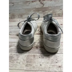 Steve Madden Lace Sneakers Women's Size 6.5 White Silver Sparkle Laces Beige thumbnail 6