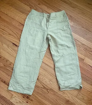 Larry Levine Linen Vintage High Waist Trousers 12 Light Tan Dress Pants Ankle Cropped Minimalist Coastal thumbnail 1