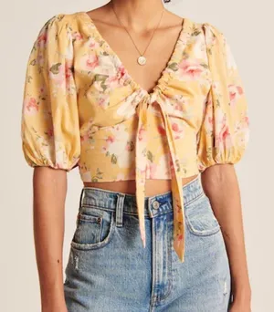 Abercrombie Tie-Front Puff Sleeve Top thumbnail 1