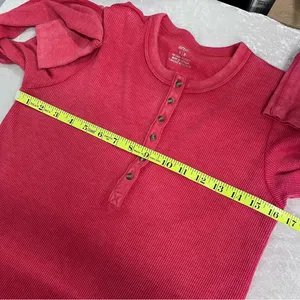 Aerie Henley thermal women’s M red waffle knit distressed neckline long sleeve thumbnail 7
