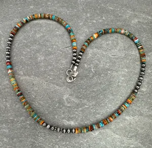 18” Navajo Style Sterling Silver Pearls Necklace thumbnail 1