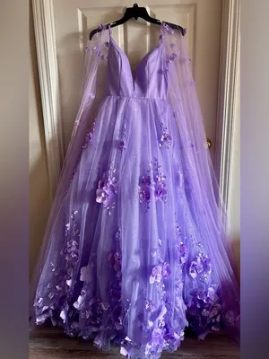 Ellie Wilde Lilac Embroidered Lace‎ Organza Sparkly Prom Dress w/Cape Sleeves 6 thumbnail 11