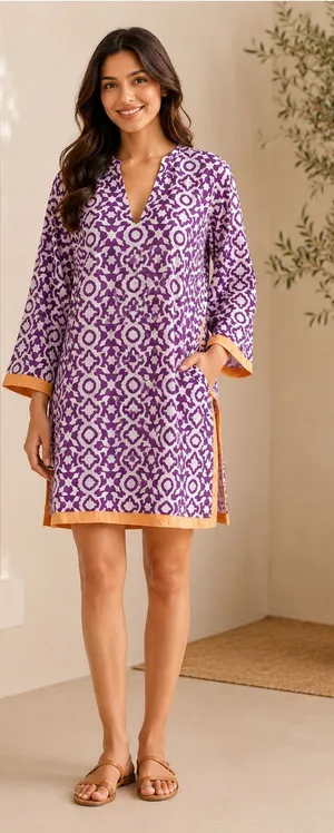 Roberta Roller Rabbit Purple Print Cotton Tunic Dress Cover Up Size Small thumbnail 1