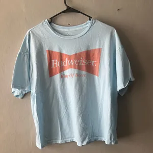 American Eagle Light Blue Budweiser Cropped T Shirt Size Large thumbnail 1