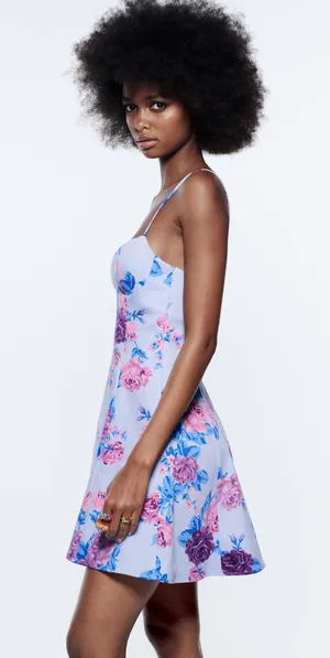 net floral print corset style mini boho dress thumbnail 5