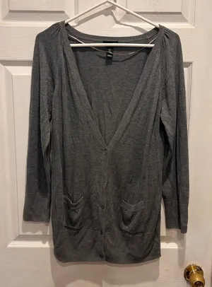 H&M Womens Gray Button Front V-Neck Cardigan Sweater Size L Academia Neutral thumbnail 1