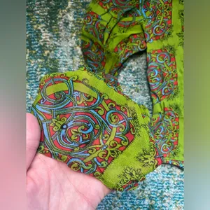 Vintage Y2K 90s Papillon green boho bell sleeve printed top, size medium thumbnail 4