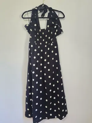 River Island Black & White Polka Dot Midi Halter Dress thumbnail 4