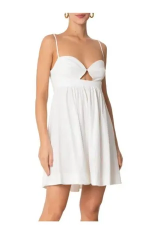 NWOT Farm Rio Linen Blend White Sleeveless Mini Dress Size L thumbnail 3
