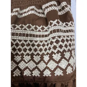 Shyanne Brown Western Embroidered Smocked Mini Dress Long Sleeve Tassels Size M thumbnail 8