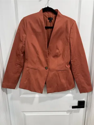 Ann Taylor Factory Terracotta Rust Orange One Button Collarless Blazer Size 6 thumbnail 2